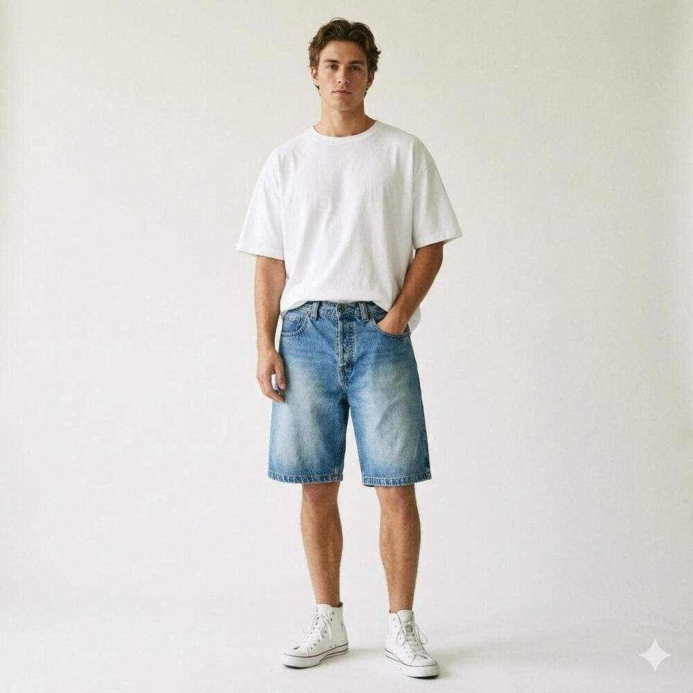 Vintage 90s GAP Baggy Fit Denim Shorts Jorts Button Fly Light Wash Retro W33
